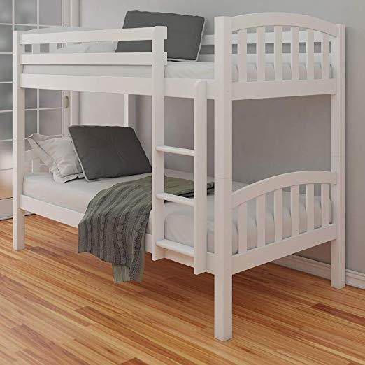 White Pine Bunk Bed, Happy Beds American Wood Traditional Twin Sleeper - 3ft Single (90 x 190 cm) with 2 x Pocket Sprung Mattresses Included