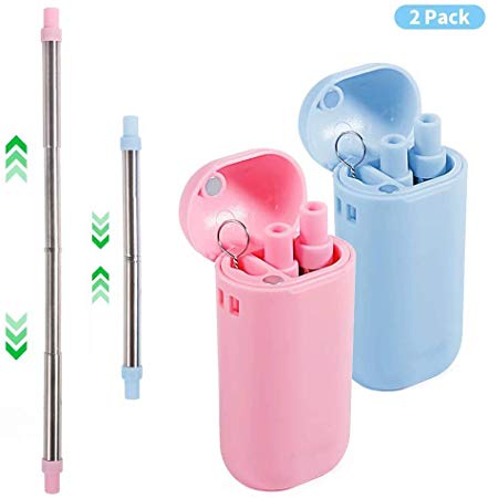 Collapsible-Metal-Straws-with-Case Reusable Drinking Straw Composed of stainless steel and Food-grade Silicone Portable Set with Hard Case Holder and Cleaning Brush for Party Travel Household Outdoor