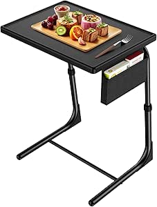 HUANUO TV Tray, Adjustable TV Dinner Tray, 20.5 x 15.4 inch Folding Tray Table with Storage Pocket, 6 Height Settings, 3 Angle Adjustments, Comfortable Couch Desk for Bed & Sofa, HNTT04B