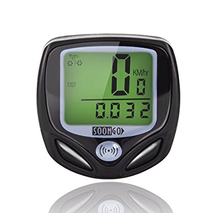 Bike Computer Speedometer Wireless Water-proof Bicycle Odometer Cycling Stopwatch Mult Function with Large LCD Display by SOONGO