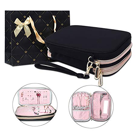 BUBM Double Layer Travel Jewelry Organizer Storage Case Box Handbag for Earrings Necklaces Ring Gift Pack