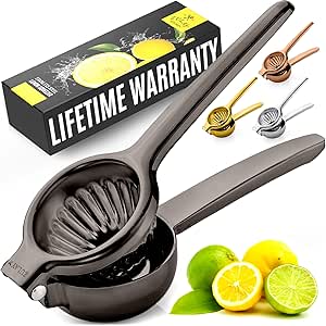 Zulay Kitchen Lemon Squeezer Stainless Steel - Premium Quality, Heavy Duty Solid Metal Squeezer Bowl - Large Manual Citrus Press Juicer and Lime Squeezer Stainless Steel - Black