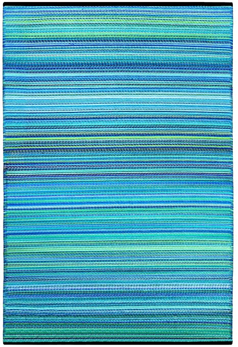 Green Decore Weaver Premium Grade Stain Proof Reversible Plastic Outdoor Rug ( 6x9 , Turquoise Blue )