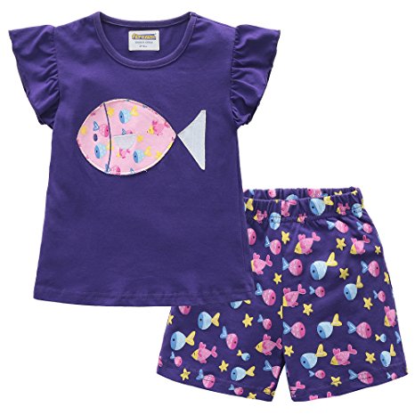 Fiream Girls Cotton Clothing Sets Summer Shortsleeve t-Shirts and Shorts 2 Pieces Sets