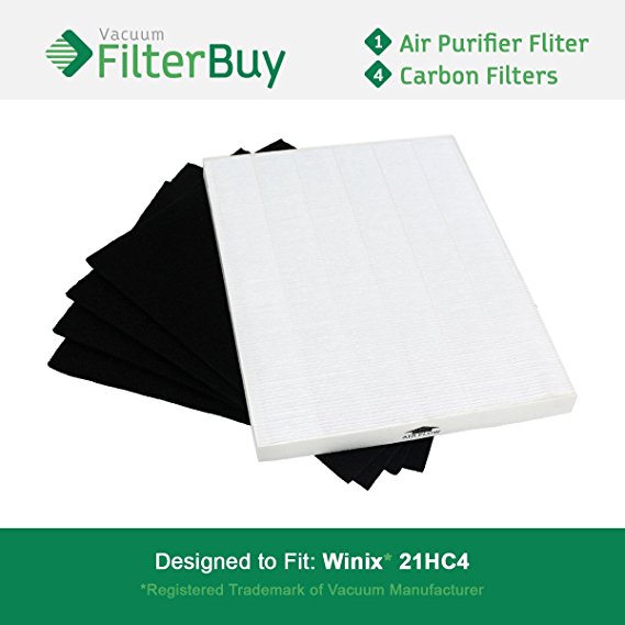 Winix 115115 True HEPA Filter & 4 Carbon Filters. Designed by FilterBuy Winix Plasma Wave Air Purifier Models WAC5300, WAC5500 & WAC6300.