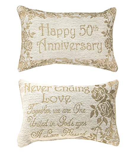 Reversible Gold 50th Anniversary Floral Rectangular Throw Pillow 8.5" x 12.5"
