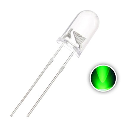 Chanzon 100 pcs 5mm Green LED Diode Lights (Clear Round Transparent DC 3V 20mA) Super Bright Lighting Bulb Lamps Electronics Components Light Emitting Diodes