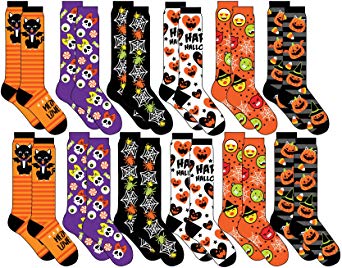 12 Pair,Happy Halloween Socks, 6 Different Designs, Halloween Gift,Women Size