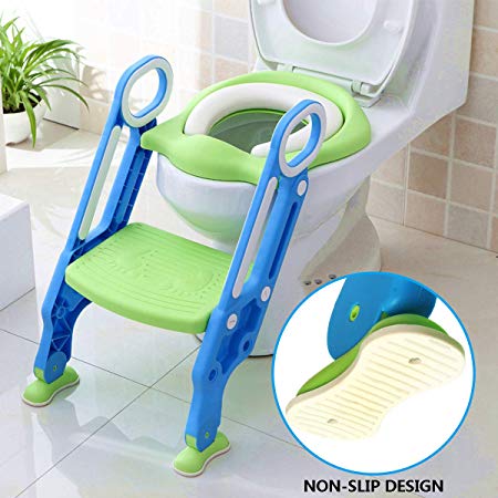 KingSo Children Potty Toilet Trainer Seat with Sturdy & Non-Slip Step Stool Ladder, Adjustable Toddler Toilet Seat for Boys and Girls