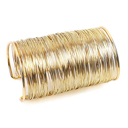 QTMY Alloy Metal Gold Thin Thread Wire Open Cuff Wide Bracelet Bangle