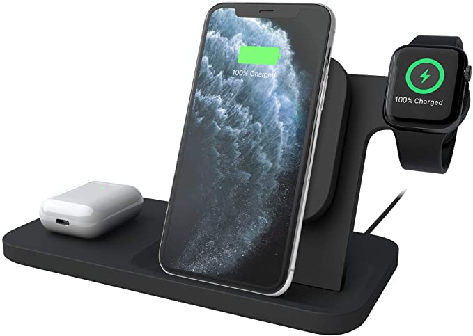 Logitech Powered 10W Wireless Charging 3-in-1 Dock Graphite for iPhone 11 Pro Max/11 Pro/11/XS Max/XS/XR/X, Apple Watch 5/4/3/2/1, Airpods Pro, Airpods 2, Airpods 1, and Other qi-Enabled Devices