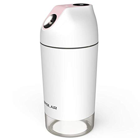 OPOLAR Rechargeable Mini Humidifier, 140ml/h Misting Output, Two Ports Design, 2600mAh Battery or USB Operated, 480ml Water Tank, Warm Light, Mist Control, for Car, Travel, Office