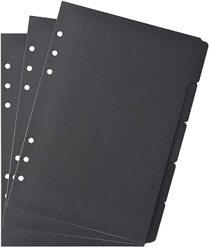 Bluecell 3 Sets Black Color Paper Divider Index Page Tab Cards for 6-Holes Ring Binders Notebooks Travel Diary Journal Planner (A5 Black)