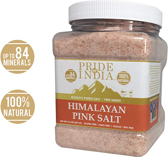 Pride Of India - Himalayan Pink Salt - 84  Natural Mineral Enriched (Pure Himalayan Pink Salt, Fine Grind 2.5 Pound Jar)