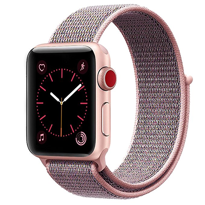 Been5le 42MM Woven Nylon Strap Replacement Sport Loop Nylon Band for Apple Watch Nike , Series 1, Series 2, Series 3,Sport and Edition - Pink Sand