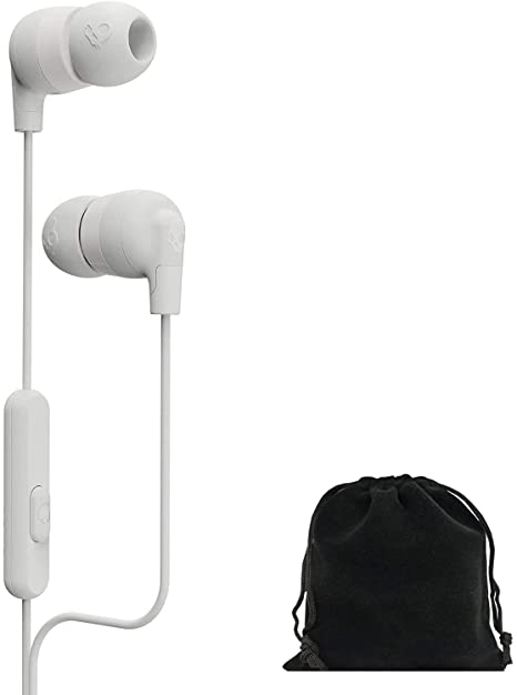 Skullcandy Ink'd Plus in-Ear Earbuds Wired w/Microphone, Includes Velvet Pouch (Mod White)