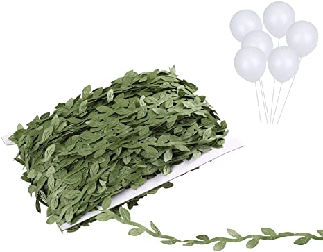 AWAYTR 326 Ft Olive Green Leaf Ribbon - Artificial Vine Fake Vines Green Leaves Ribbons Foliage Vine Fake Ivy Vine Greenery Decoration for Wedding Home Decor & DIY Craft (Green, 326Ft (100m))