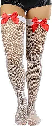 ToBeInStyle Women’s Fine Fishnet Fashion Thigh High w/Satin Bow Stockings