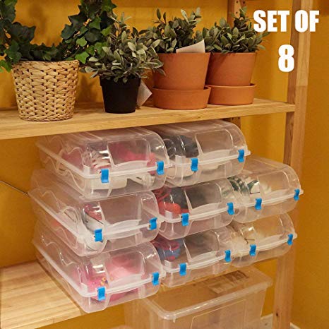 Dporticus 8 Pack Stackable Clear Plastic Shoe Box Multi-purpose Transparent Closet Storage Box Container for Home Office