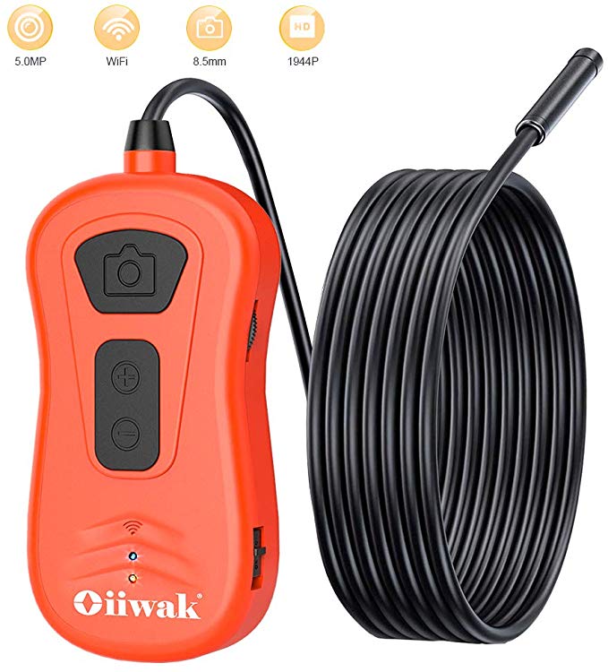 Oiiwak Wireless Endoscope, 5.0MP WiFi Borescope Inspection Camera 1944P IP67 Waterproof 6X Zoomable, Work with iOS & Android Smartphone Tablets for Industrial & Household Troubleshooting(11.5FT)