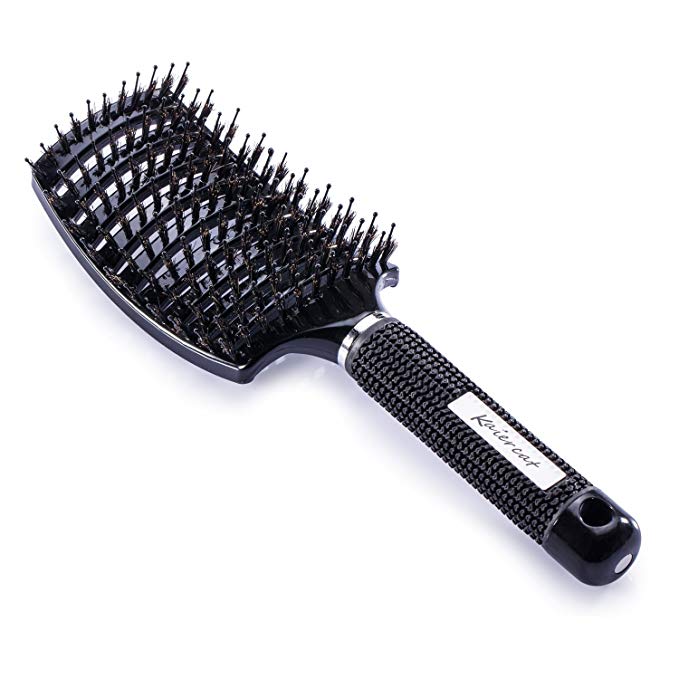 Kaiercat® Boar Bristle Brush-Best at Detangling Thick Hair Vented For Faster Drying-100% Natural Boar Bristles for Hair Oil Distribution (Black)