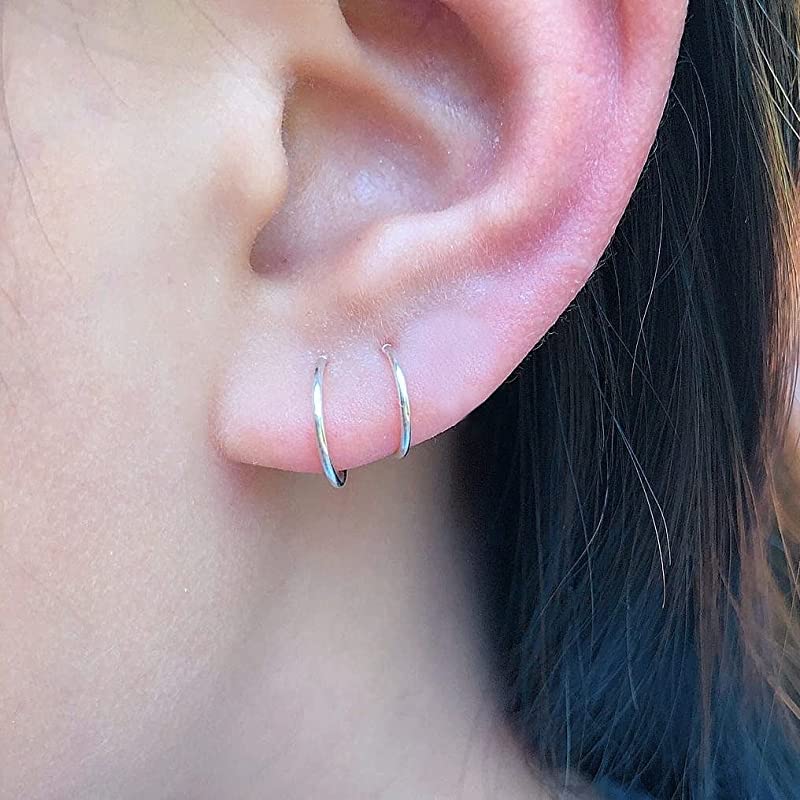 7mm Small Sterling Silver Cartilage Nose Hoop Earrings for Women
