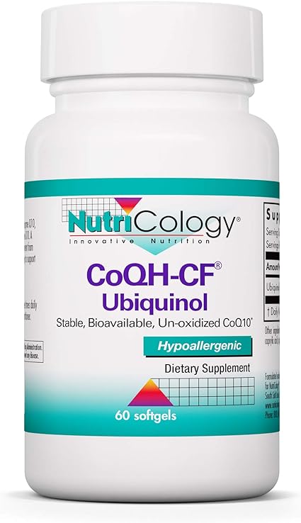 Nutricology CoQH-CF Ubiquinol 100mg Supplement - Un-Oxidized CoQ10, Supports Cardiovascular Health, Immune System Support, Stable, Bioavailable, Softgels - 60 Count