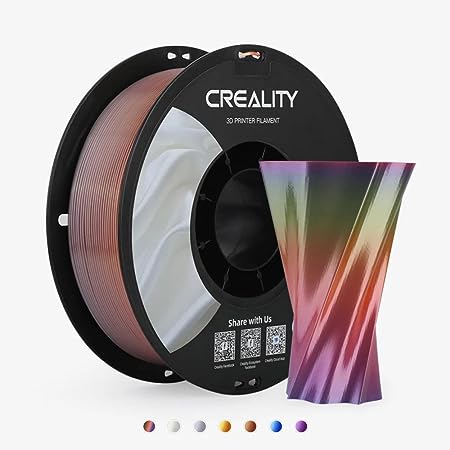 Creality Silk PLA 3D Printer Filament, PLA Filament 1.75mm, Silk Shiny PLA Filament  /-0.02mm, 3D Printing Filament 1KG/2.2lb, Rainbow