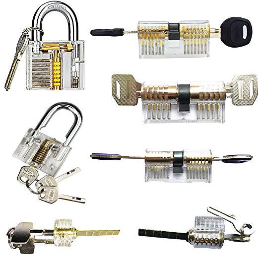 Kuject 7 in 1 Practice Lock Set, Transparent Cutaway Lock Picking Practice Tools for Locksmith