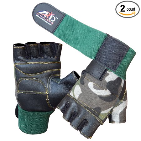 ARD CHAMPS® Leather Weight Lifting Gloves Long Wrist Wrap Paded Training Gym White Camo