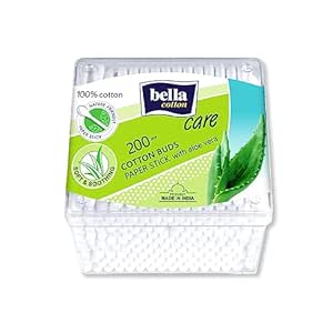 Bella Cotton Buds with Paper Stick | Delicate & Soft 100% Cotton | With Aloe Vera Extract | Sensitive Skin Friendly | Personal Hygiene | Pack of 1 | 200 Pcs