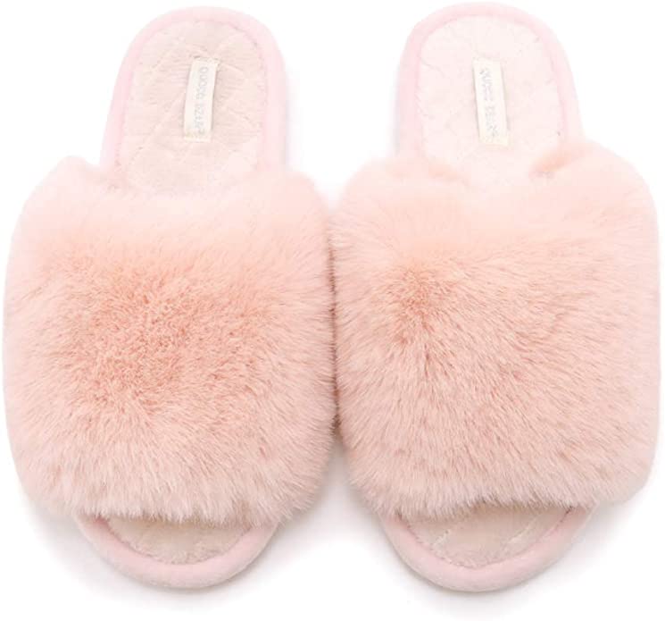FIZILI Slippers for Women Fuzzy Cozy Furry Home Cute Fluffy Soft Sole Plush for House Indoor Outdoor Memory Foam Open Toe Women Slippers