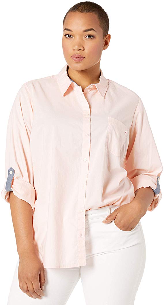 Tommy Hilfiger Women's Plus-Size Roll Tab Button Down Shirt