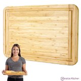 Bamboo Cutting Board and Serving Tray with Juice Groove - Extra Large 18 x 12 inches - Made Using Premium Bamboo