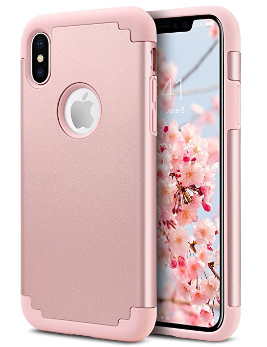 iPhone X Case, Pretty iPhone X Case for Girls ULAK Slim Fit Protective Hybrid Flexible Soft Rubber & Silicone Hard PC Back Dual Layer Shock Absorption Cover for Apple iPhone X- Rose Gold