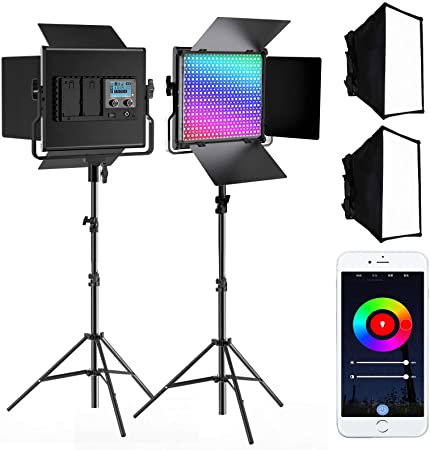 SAMTIAN RGB Video Light, 2 Packs RGB Video Lighting Kit with Light Panel Softbox, App Control System, 360 ° Full Color Dimmable 3200K-5600K Suitable For Studio Shooting YouTube and Outdoor Shooting