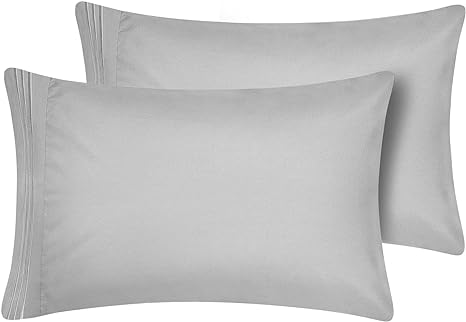 CozyLux King Pillowcase Set of 2 Luxury 1800 Series Brushed Microfiber Bed Pillow Cases Embroidered 2 Pack 20x40 inches, Light Grey/Gray Pillow Covers with Envelope Closure