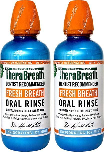 TheraBreath Dentist Recommended Fresh Breath Oral Rinse - Icy Mint Flavor, 16 Ounce (Pack of 2)