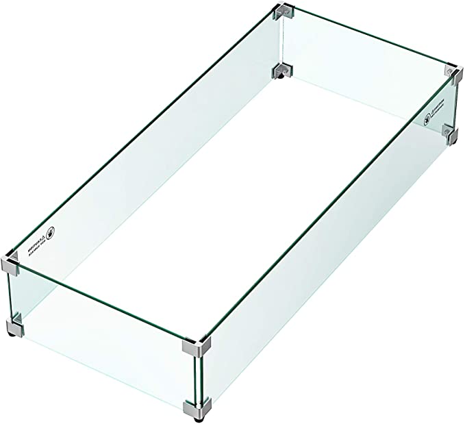 Skyflame 36" X 16" Rectangular Fire Pit Glass Wind Guard Replacement for Outdoor