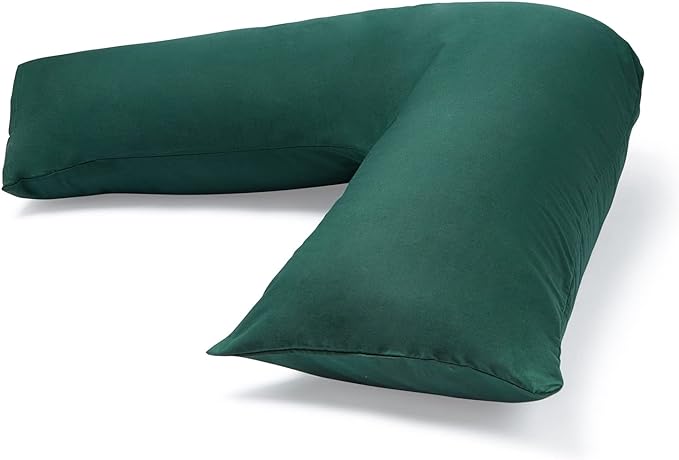 C Stores Large V Pillow with 2 Tone Pillowcase Extra Filled Cushioning Support for Head, Neck & Back – Non Allergenic (V PILLOW WITH FOREST GREEN PILLOWCASE)