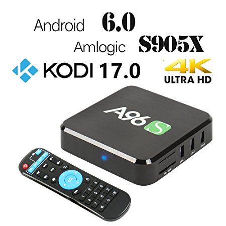 2017 Latest Model WIIKEE A96S Amlogic S905X Quad Core Android TV Box with KODI 17.0 Fully Loaded and Android 6.0 H.265 4K UHD 3D WiFi 2.4G Unlocked Google Streaming Media Player Set Top TV Box 2G/8G