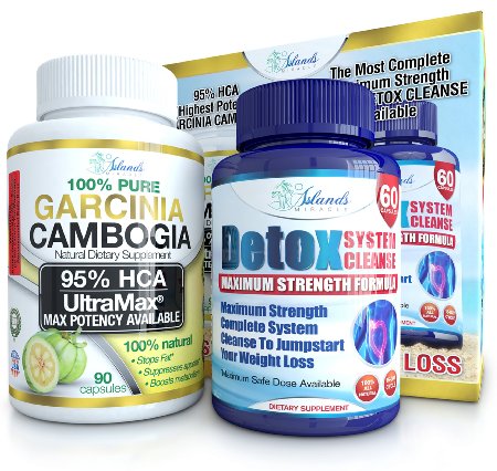 Islands Miracle 95% HCA Garcinia & Colon Detox Cleanse Combo Pack - Pure Cambogia Extract Slim Formula And Max Strength Cleanser Diet Pills To Reduce Appetite & Get Rid of Belly Fat For Men & Women