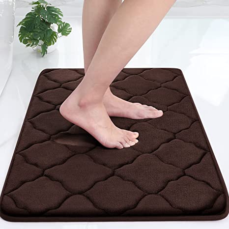 Olanly Memory Foam Bath Mat Rug, Ultra Soft Non Slip and Absorbent Bathroom Rug, Machine Wash Dry, Comfortable, Thick Bath Rug Carpet for Bathroom Floor, Tub and Shower, 17x24, Brown