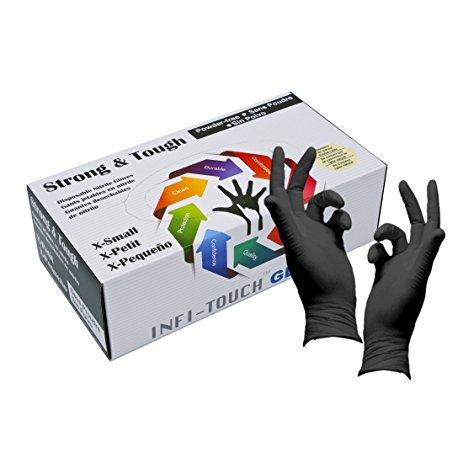 Heavy Duty Nitrile Gloves, Infi-Touch Strong & Tough, High Chemical Resistant, Disposable Gloves, Powder Free, Non Sterile, Ambidextrous, Finger Tip Textured, Dispenser Pack of 100, Size X-Small