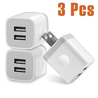 USB Wall Charger USINFLY 3-Pack 2.1A/5V Universal Dual USB Wall Charger Power Adapter Charging Plug Cube for iPhone 8 7 6 6S Plus 5S, Samsung Galaxy S5 S6 S7 Edge, iPad, iPod, LG, HTC, Nokia