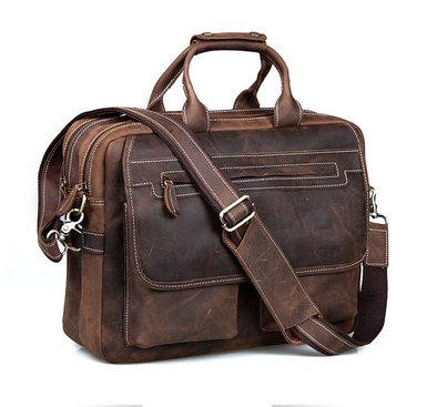 Kattee Crazy-Horse Leather Briefcase 16" Laptop Tote Shoulder Bag