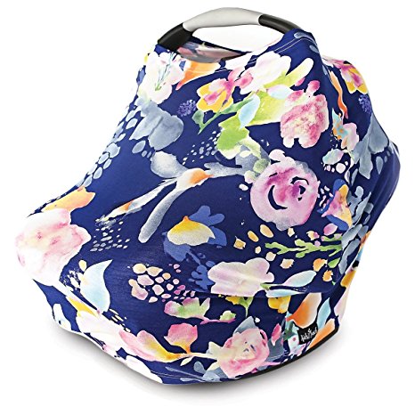 Nursing Cover, Car Seat Canopy, Shopping Cart, High Chair, Stroller and Carseat Covers for Baby Girls- Best Stretchy Infinity Scarf and Shawl- Multi Use Breastfeeding Cover- Pastel Navy Floral