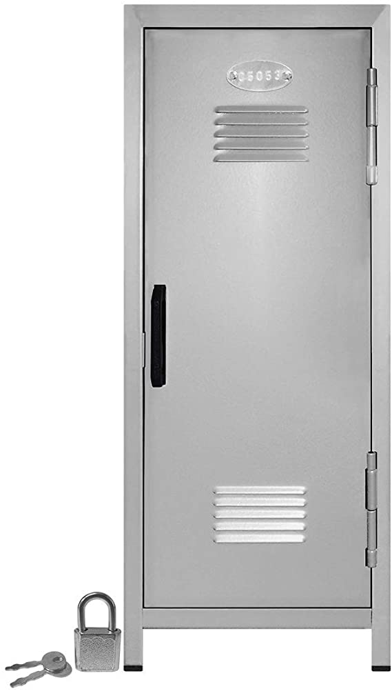 Mini Locker with Lock and Key Silver -10.75" Tall x 4.125" x 4.125"