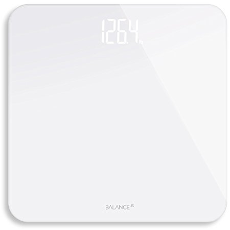 Digital Body Weight Bathroom Scale from Greater Goods, Clean White Glass with Backlit Shine Through Display and Highly Accurate Weight Measurements (White)