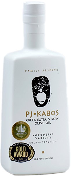 2016 2xGOLD Medal Winner PJ KABOS ‘Family Reserve’ 16.9Floz Greek Extra Virgin Olive Oil, 100% FRESH olive oil born in Ancient Olympia vicinity, Greece, KORONEIKI Variety, 16.9Floz glass bottle